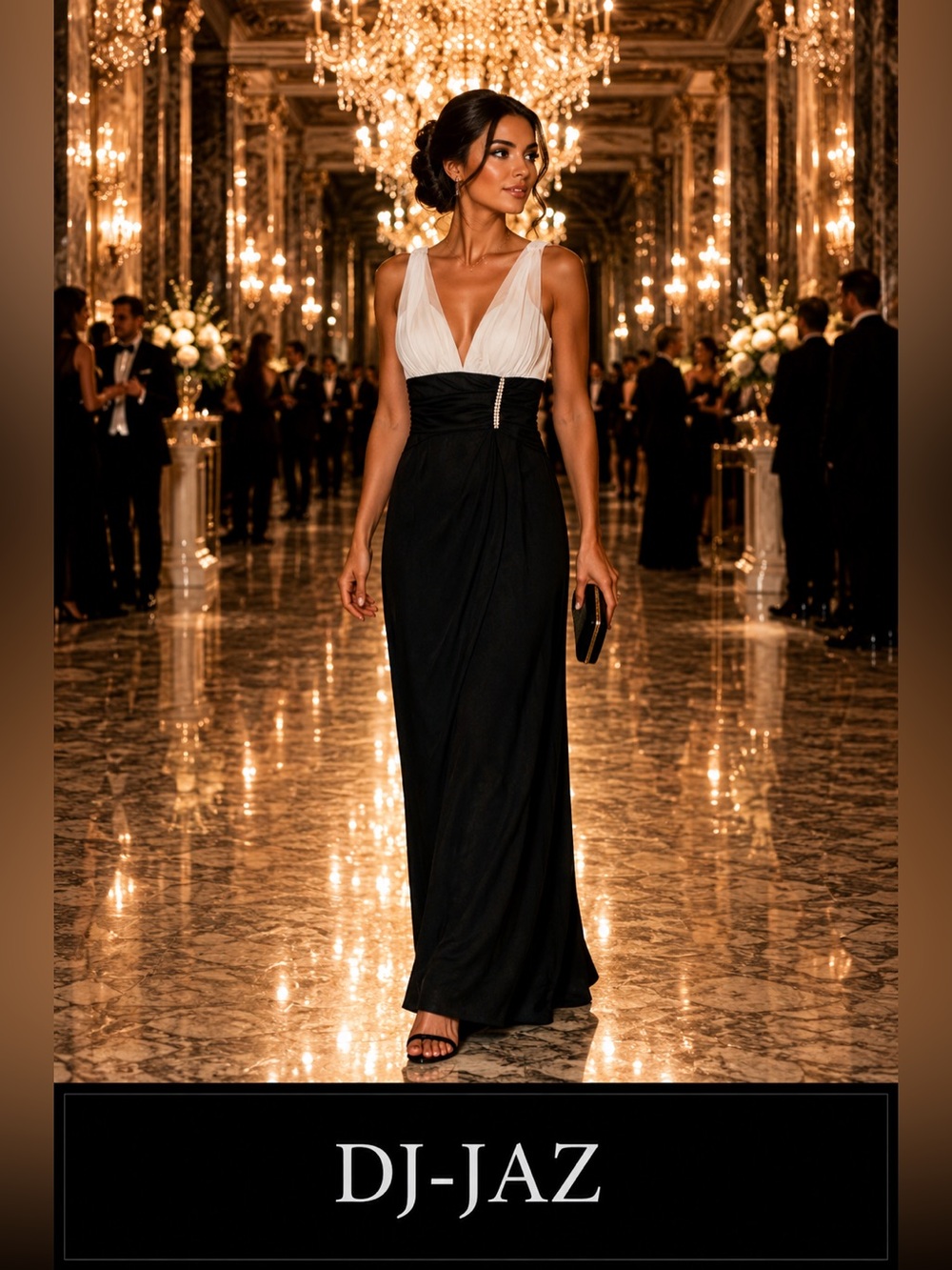 DI-JAZ Two-Tone Asymmetrical Evening Gown in Black and White